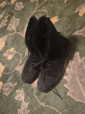 UGG Black Faux Fur Lace-Up Ankle Boots